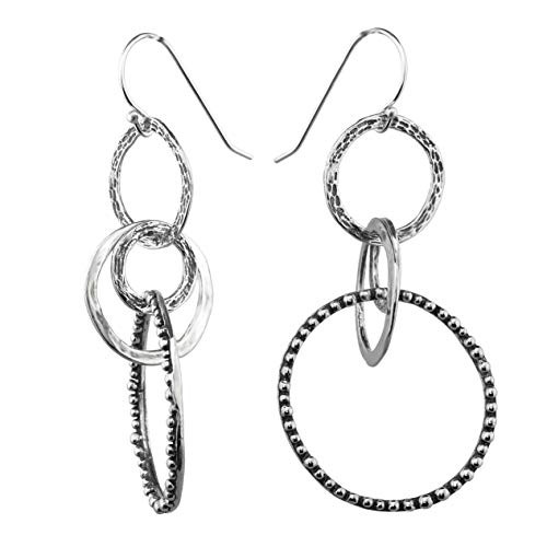 PZ Paz Creations 925 Sterling Silver Textured Circle Link Dangle Earrings Sterling Silver