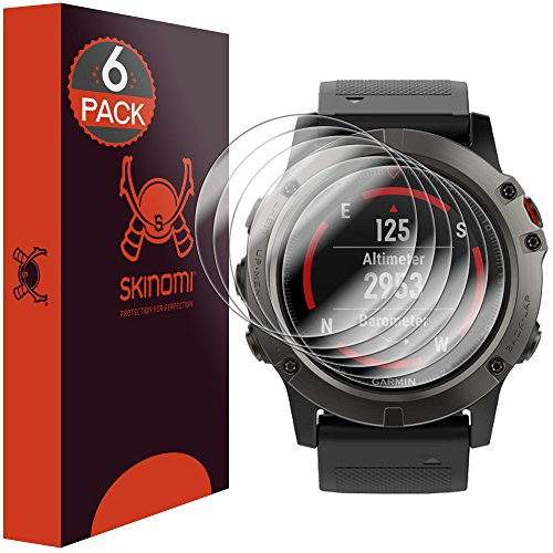 Skinomi TechSkin 6Pack Clear Screen Protector for Garmin Fenix 5X Garmin Fenix 5X Plus Full Coverage AntiBubble HD TPU Film