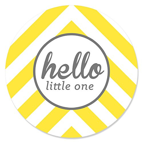 Big Dot of Happiness Hello Little One  Yellow and Gray  Neutral Baby Shower Circle Sticker Labels  24 Count