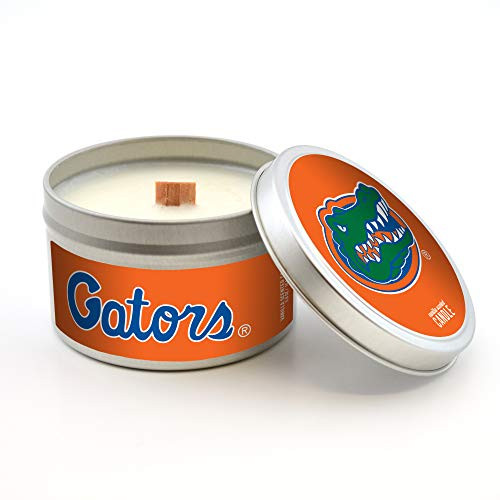 Worthy Promo NCAA Florida Gators Travel Tin Candle with Wood Wick Vanilla Scent 58Ounce Gray