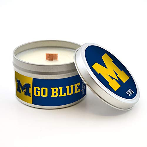 Worthy Promo NCAA Michigan Wolverines Travel Tin Candle with Wood Wick Vanilla Scent 58Ounce Gray Worthy Promo NCAA Michigan Wolverines Travel Tin Candle with Wood Wick Vanilla Scent 58Ounce Gray