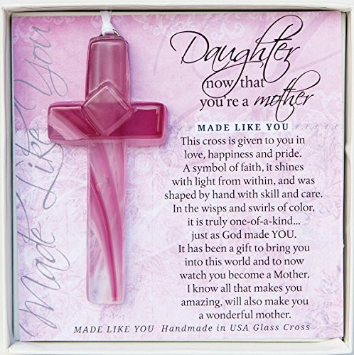 The Grandparent Gift Mother to Daughter, Daughter Now That You're a Mother Glass Cross, Pink