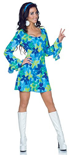 Underwraps Womens Retro Hippie CostumeWild Flower BlueGreen Medium
