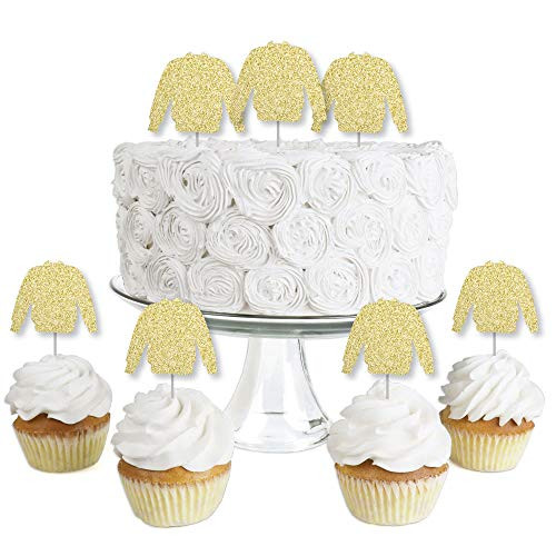 Big Dot of Happiness Gold Glitter Ugly Sweater  NoMess Real Gold Glitter Dessert Cupcake Toppers  Holiday and Christmas Party Clear Treat Picks  Set of 24