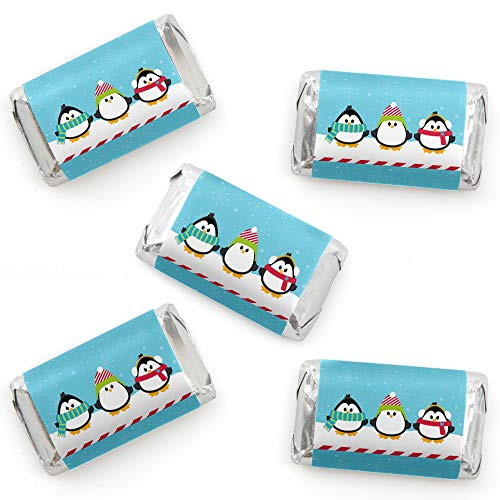 Big Dot of Happiness Holly Jolly Penguin  Mini Candy Bar Wrapper Stickers  Holiday and Christmas Party Small Favors  40 Count