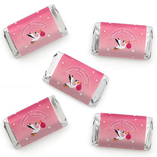 Girl Special Delivery  Mini Candy Bar Wrapper Stickers  Its A Girl Stork Baby Shower Small Favors  40 Count