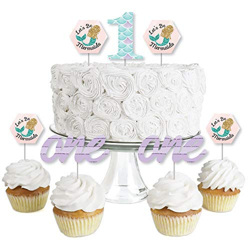 1st Birthday Lets Be Mermaids  Dessert Cupcake Toppers  First Birthday Party Clear Treat Picks  Set of 24
