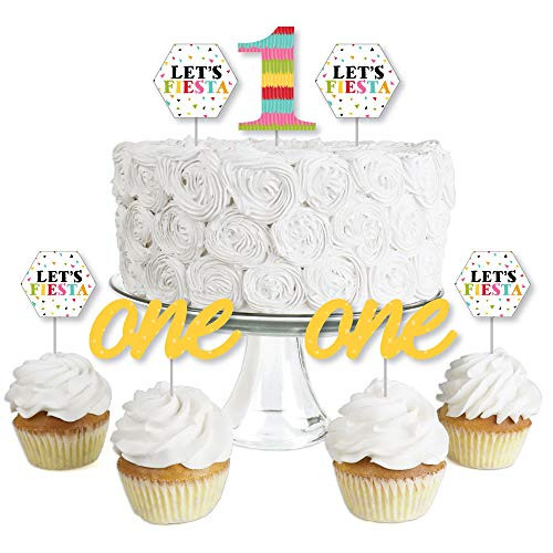 1st Birthday Lets Fiesta  Dessert Cupcake Toppers  Mexican Fiesta First Birthday Party Clear Treat Picks  Set of 24