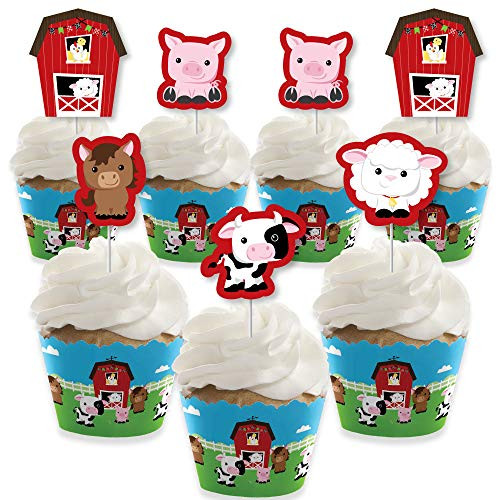 Farm Animals  Cupcake Decoration  Barnyard Baby Shower or Birthday Party Cupcake Wrappers and Treat Picks Kit  Set of 24