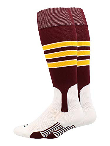 MadSportsStuff Baseball Stirrup Socks 3 Stripe MaroonGoldWhite Medium