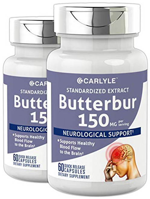 Carlyle Butterbur Extract Standardized 150 mg 120 Capsules  Migraine Headache Formula  NonGMO Gluten Free PA Free