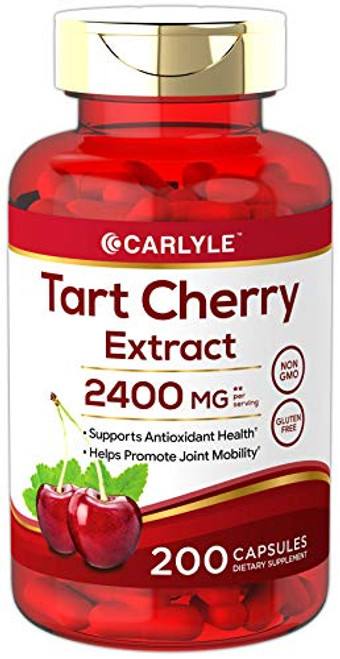 Tart Cherry Extract Capsules  200 Count  2400 mg  NonGMO and Gluten Free Supplement  by Carlyle