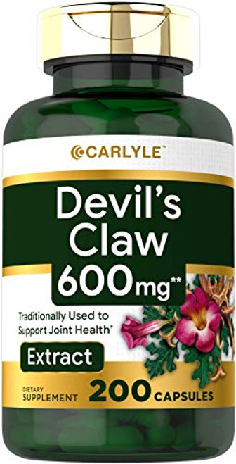 Carlyle Devils Claw 600 mg 200 Capsules  Concentrated Root Extract NonGMO Gluten Free Supplement