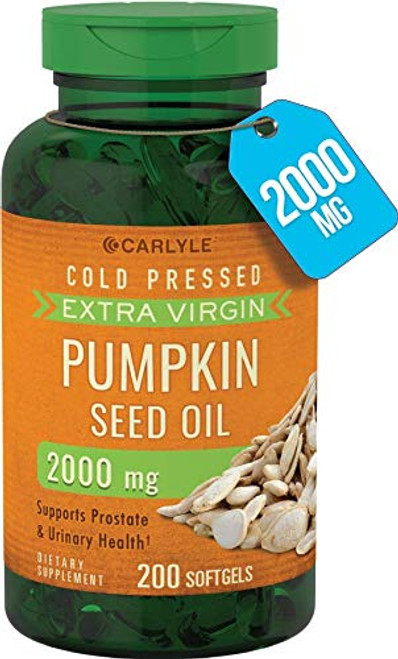Carlyle Pumpkin Seed Oil 2000 mg 200 Softgel Capsules  Cold Pressed Extra Virgin  NonGMO Gluten Free