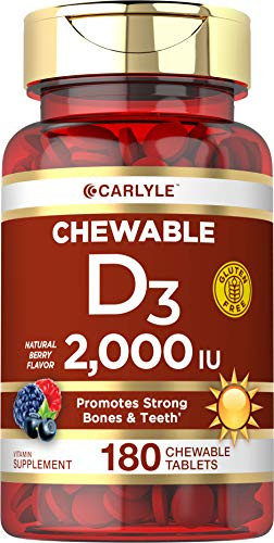 Chewable Vitamin D3 2000 IU 50mcg Tablets  180 Count  Natural Berry Flavor  Vegetarian NonGMO and Gluten Free  by Carlyle