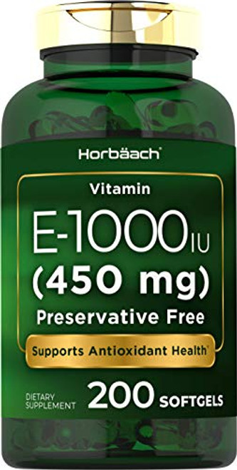 Vitamin E 1000 IU Softgel Capsules  200 Count  NonGMO Gluten Free Preservative Free  Vitamin E Oil  by Horbaach