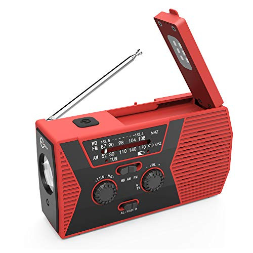 Esky Solar Crank NOAA Weather Radio for Emergency with AM/FM, Flashlight, Reading Lamp and 2000mAh Power Bank