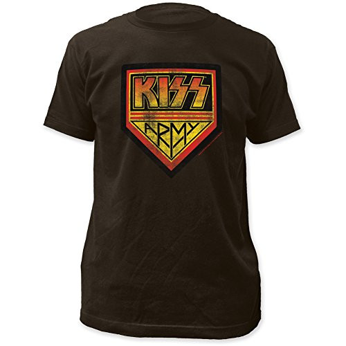 Kiss Distressed Kiss Army Print Mens Slim Cotton Shirt Large Grey