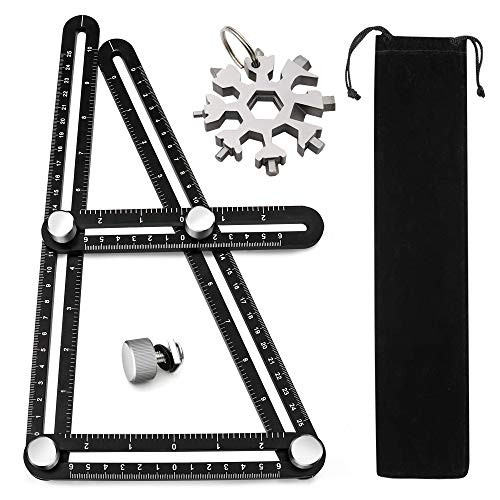 Multi-function Ruler-Universal Angularizer Ruler, Yuntech Aluminum Alloy Multi Angle Measuring Layout Template Tool Professional Angle Measurement Tool and Stainless Steel Snowflakes Multi-Tool