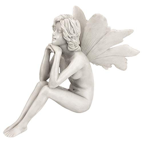 Design Toscano PD1546 Pondering Secret Garden Fairy Statue 11 Inch Polyresin Antique Stone