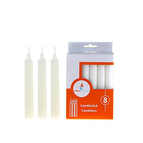 Mega Candles  Unscented 5 Candlestick Taper Candles  White Set of 8