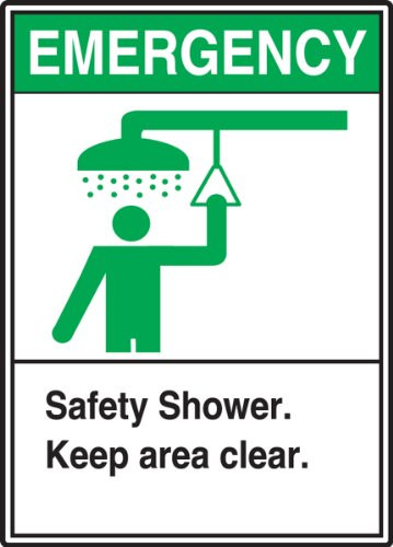 Accuform MRSD903VP Plastic Safety Sign LegendEmergency Safety Shower Keep Area Clear with Graphic 10 Length x 7 Width x 0055 Thickness GreenBlack on White