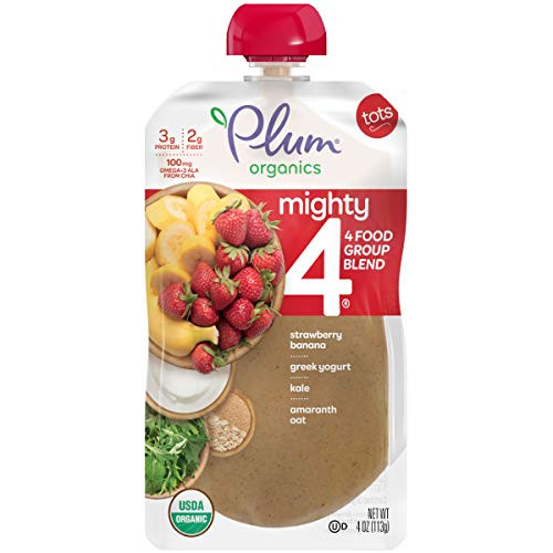 Plum Organics Mighty 4 Organic Toddler Food Strawberry Banana Greek Yogurt Kale Amaranth and Oat 4 Ounce Pack of 12