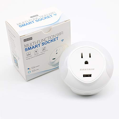 SANTAIN Mini Smart Plug Outlet Compatible with Alexa Google Assistant IFTTT, No Hub Required, ETL and FCC Listed Wifi Enabled Remote Control Smart Socket