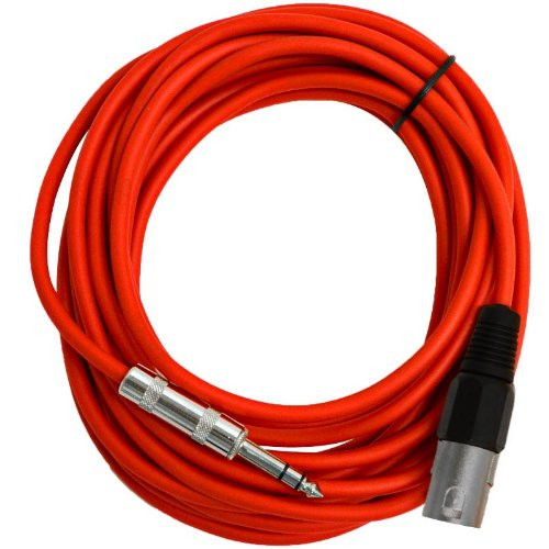 Seismic Audio  SATRXLM25Red  25 Foot Red XLR Male to 14 Inch TRS Patch Cable Snake Cords  Balanced