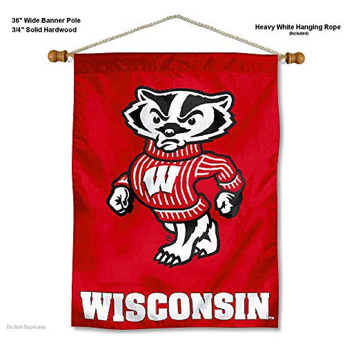 College Flags  Banners Co Wisconsin Badgers Bucky Badger Banner with Hanging Pole