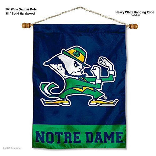 Notre Dame Fighting Irish Leprechaun Logo Banner with Hanging Pole