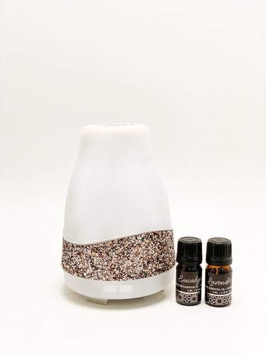 Color Essence Aromas Embellished Aromatherapy Essential Oil Diffuser with Color Changing LED Lights including 100 Lavender and Eucalyptus Essential Oils