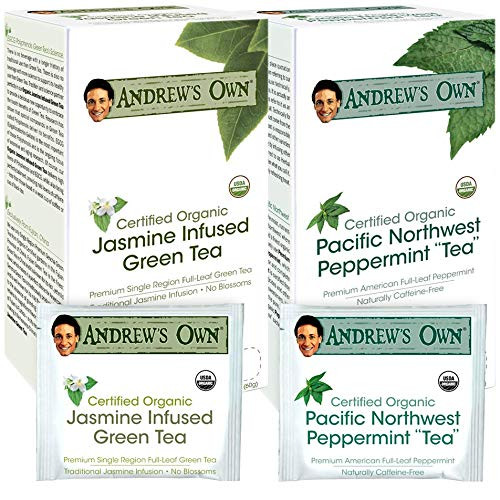 Andrew Lessman Tea  Variety Pack  Jasmine Infused Green Tea  Peppermint Tea 30 Sachets Each  Certified Organic Refreshing Soothing UltraMild Flavor Rich in Healthy EGCG No Bitter Aftertaste