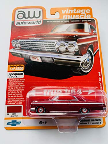 Auto World Vintage Muscle 164 Scale Ultra Red Chase 1962 Chevy Impala SS 409