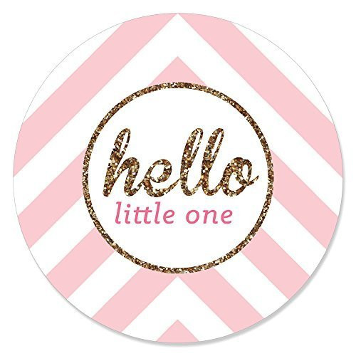 Big Dot of Happiness Hello Little One  Pink and Gold  Girl Baby Shower Circle Sticker Labels  24 Count