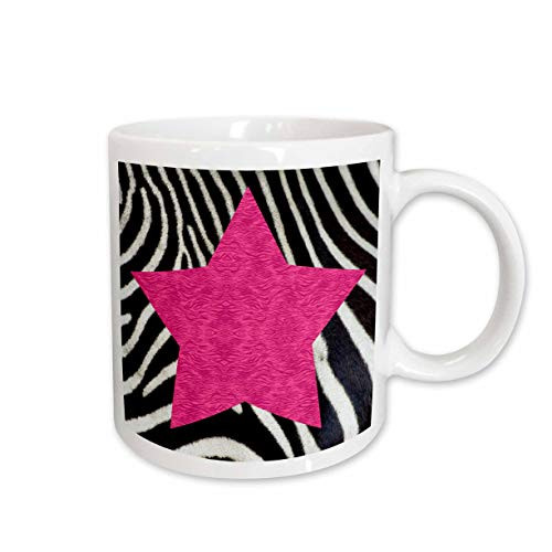3dRose Punk Rockabilly Zebra Animal Stripe Pink Star Print Ceramic Mug 11Ounce
