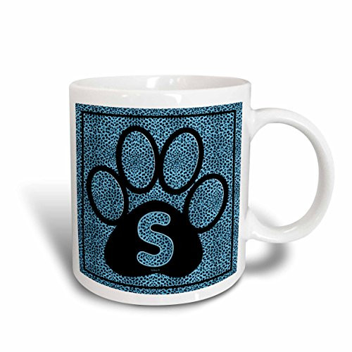 3dRose Letter S Blue Cheetah Print Cat Paw Ceramic Mug 11Ounce