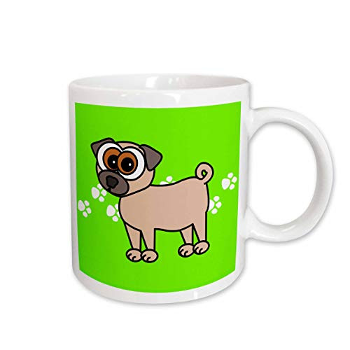 3dRose Tan Pug and Paw Prints Ceramic Mug 15Ounce