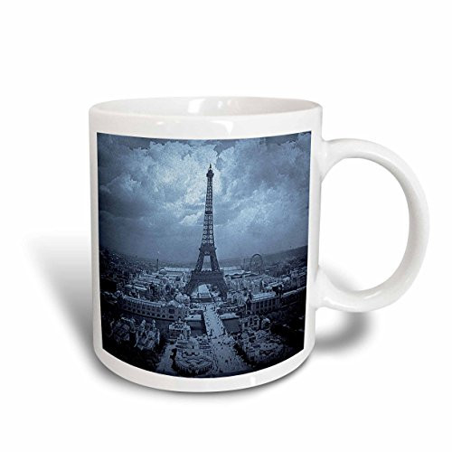 3dRose The Paris Exposition 1900 Eiffel Tower Cyan Tone Ceramic Mug 11Ounce