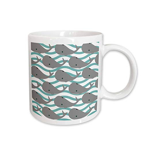 3dRose Cute Whales on The Waves Print Ceramic Mug 11Ounce