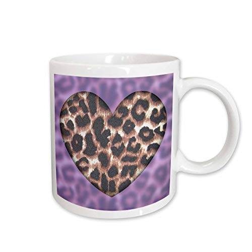 3dRose Lavender and Brown Leopard Print Heart Fashion Ceramic Mug 15Ounce