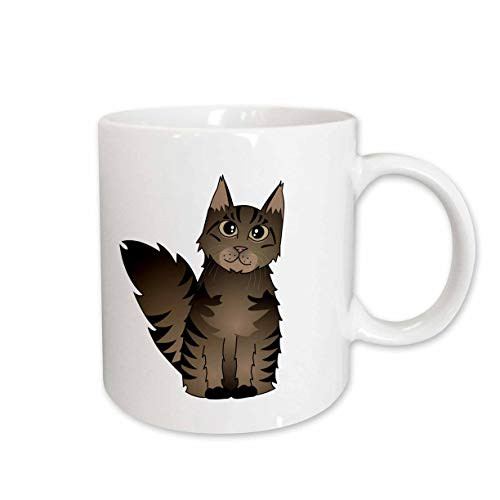 3dRose Cute Maine Coon Cartoon Cat Brown Tabby Ceramic Mug 15Ounce