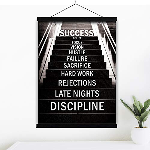 Motivational Wall Art Poster 12x16 wHanger  Inspirational Growth Mindset Office Decor Positive Quotes Artwork Inspiring Success Affirmations Money Hustle Pictures Success Stairs