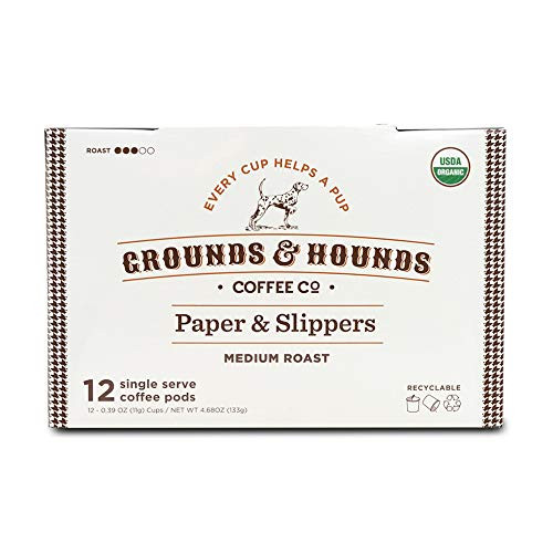 Grounds  Hounds Single Serve Organic Coffee Pods  Compatible with Keurig K Cup Machines  100 Arabica Small Batch Roasted Paper  Slippers 12