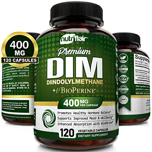 NutriFlair DIM Supplement 400mg with Bioperine 120 Capsules Diindolylmethane Estrogen Metabolism Support Hormone Balance Menopause PCOS Acne and Skin Care for Men Women Compare to 300mg NutriFlair DIM Supplement 400mg with Bioperine 120 Capsules Diindolylmethane Estrogen Metabolism Support Hormone Balance Menopause PCOS Acne and Skin Care for Men Women Compare to 300mg