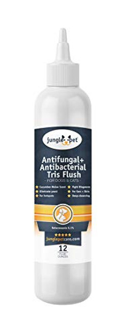 Jungle Pet Cleansing  Flushing  Ear  Skin  Tris Flush with EDTA  Ketoconazole 01  12oz for Dogs  Cats  Antifungal ANTIBACTERIAL Antiseptic  Safe for Daily Use