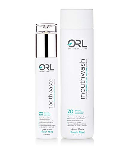 ORL Organic Natural Whitening Mouthwash  Toothpaste  Fluoride SLS Alcohol Free  EcoFriendly Glass Bottle  Naturally pH Balancing Antiplaque  Safe for Sensitive Teeth Fresh Mint Bundle