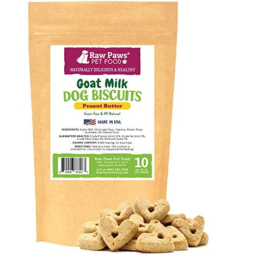 Raw Paws Goat Milk Dog Treats Peanut Butter Recipe 10oz  Made in USA  GrainFree Peanut Butter Dog Treats Made with Nutritious Goats Milk for Dogs  WheatFree Heart Shaped Biscuits for Dogs