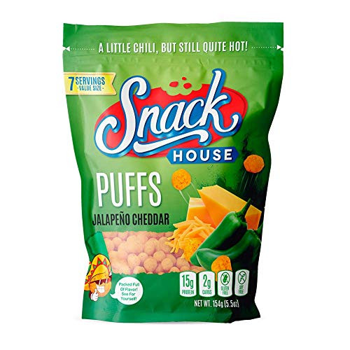 Snack House High Protein Low Carb Keto Snacks Gluten Free Healthy Protein Puffs  No Sugar Added Savory Diet Food for Adults and Kids Jalapeño Cheddar 7 Servings