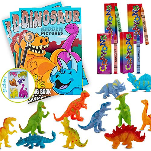 Favonir Party Favor Dinosaur Character Design Coloring Books And Crayons Set  Includes 12 Rubber Squeeze Dino Figurines  12 Books and 12 Pack Crayons For School Home And Birthday Party Goodies